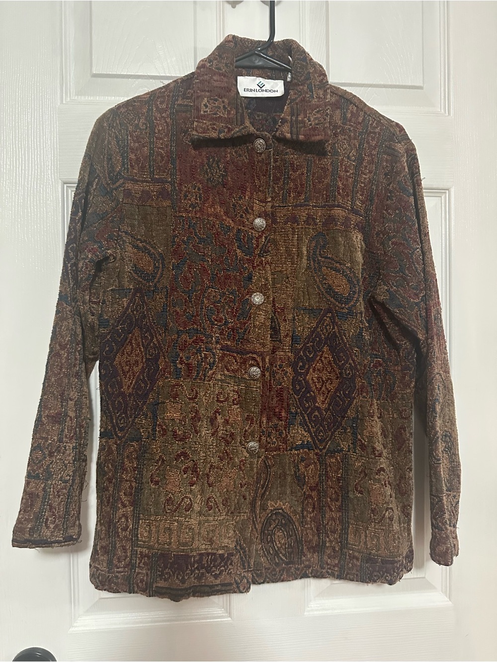 erin london Multicolor Brown & Rust Paisley Patchwork Jacket